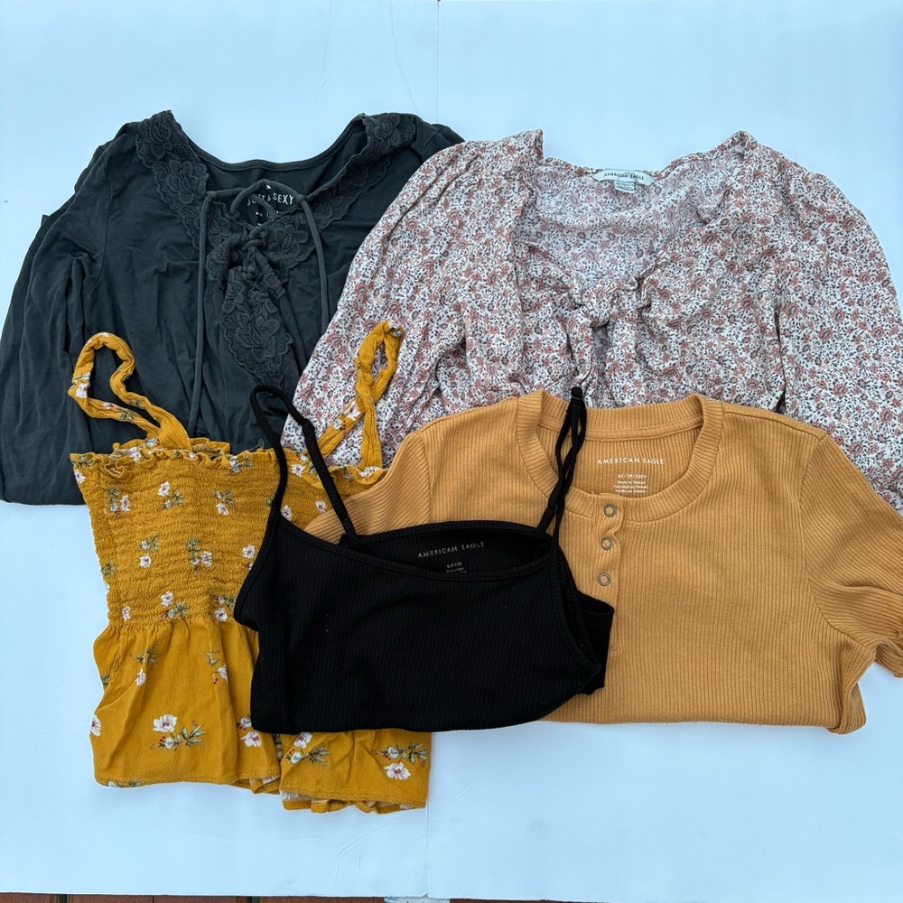Bundle Lot of American Eagle Outfitters Black, Mustard, and Floral Blouses